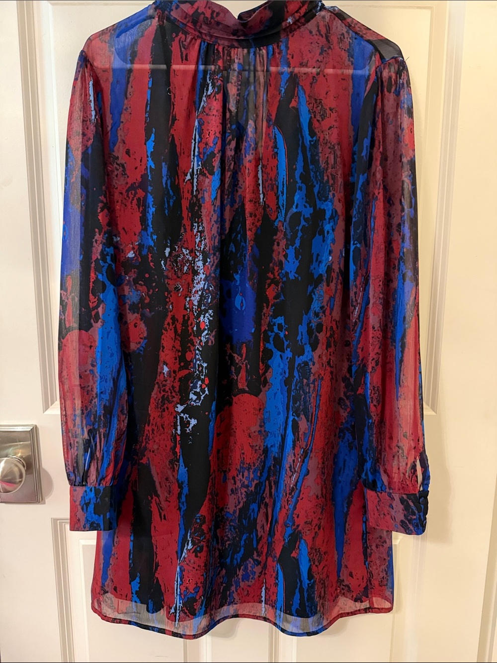 Evereve Sheer Abstract Mini Dress - Red, Blue & Black